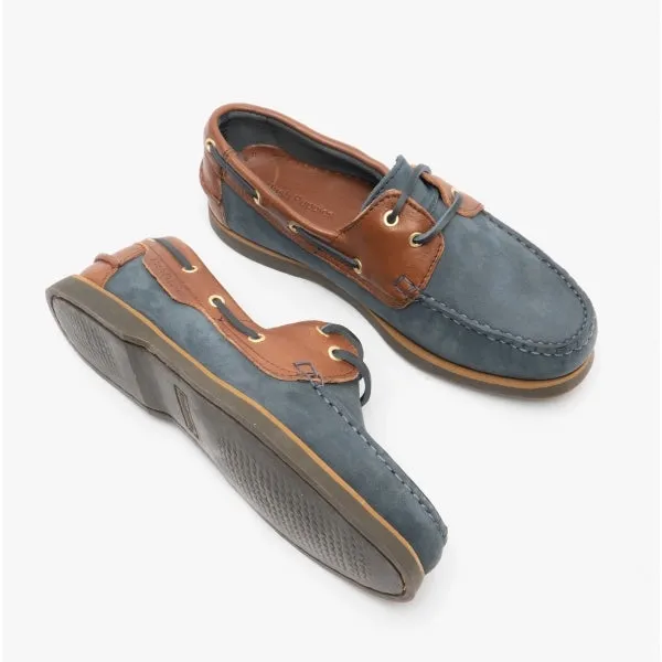 Hush Puppies HATTIE Womens Leather Deck Shoes Navy/Tan