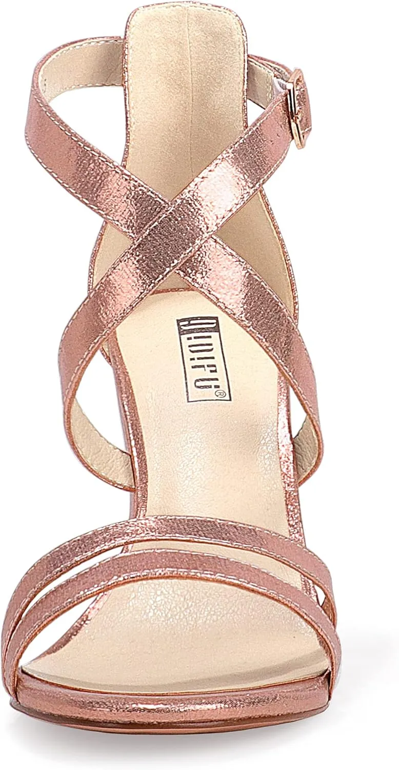 IDIFU Women's Chunky High Heel Sandal Strappy Open Toe Ankle Strap Dress Shoes for Women Bridesmaid Ladies in Wedding Bridal Evening Homecoming Prom