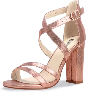 IDIFU Women's Chunky High Heel Sandal Strappy Open Toe Ankle Strap Dress Shoes for Women Bridesmaid Ladies in Wedding Bridal Evening Homecoming Prom