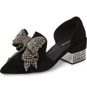 Jeffrey Black Silver Pointed Pump Stylish Embellished Suede Going fast Valenti Loafer Campbell Bow