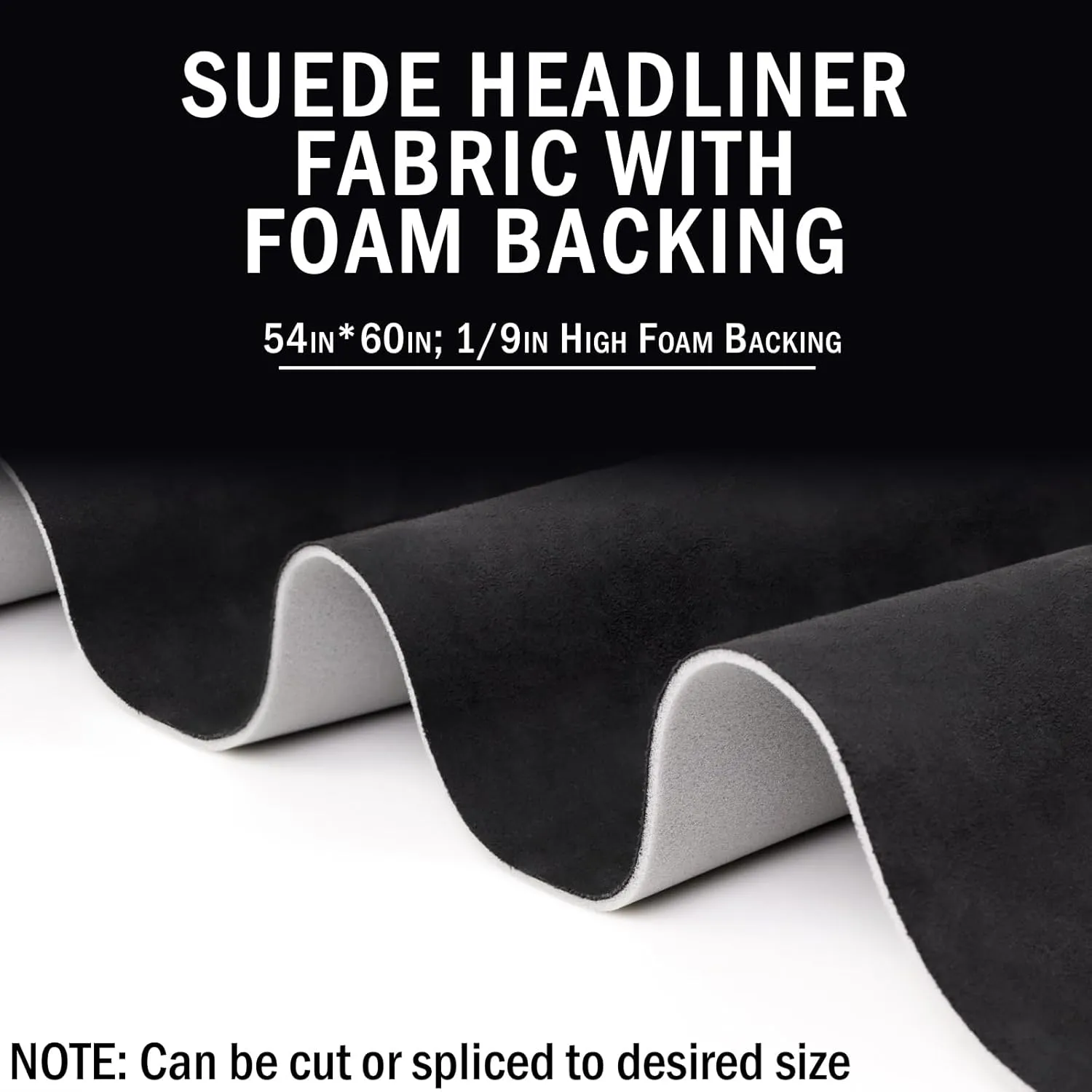 Kefly Black Suede Headliner Fabric 54" L × 60" W with Foam Backing, Automotive Interior Auto Roof Replacement Material for Car, SUV, Boat, Pickup, Truck, RV, Home Repair