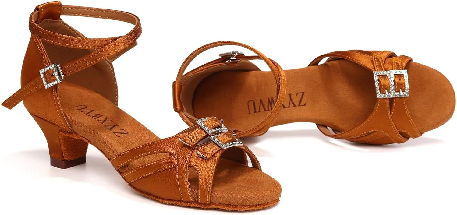 Latin Ballroom Dance Shoes for Girls Satin Salsa Professional Performance Practice Dancing Shoes
