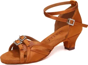 Latin Ballroom Dance Shoes for Girls Satin Salsa Professional Performance Practice Dancing Shoes