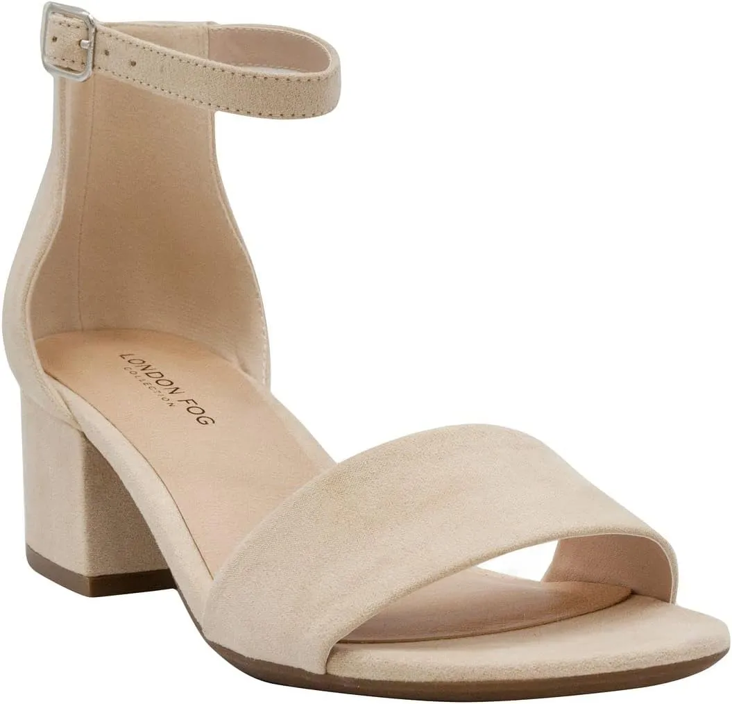 LONDON FOG Women's Nikki Low Two Piece Block Heel Dress Shoe Ladies Ankle Strap Pump Sandal