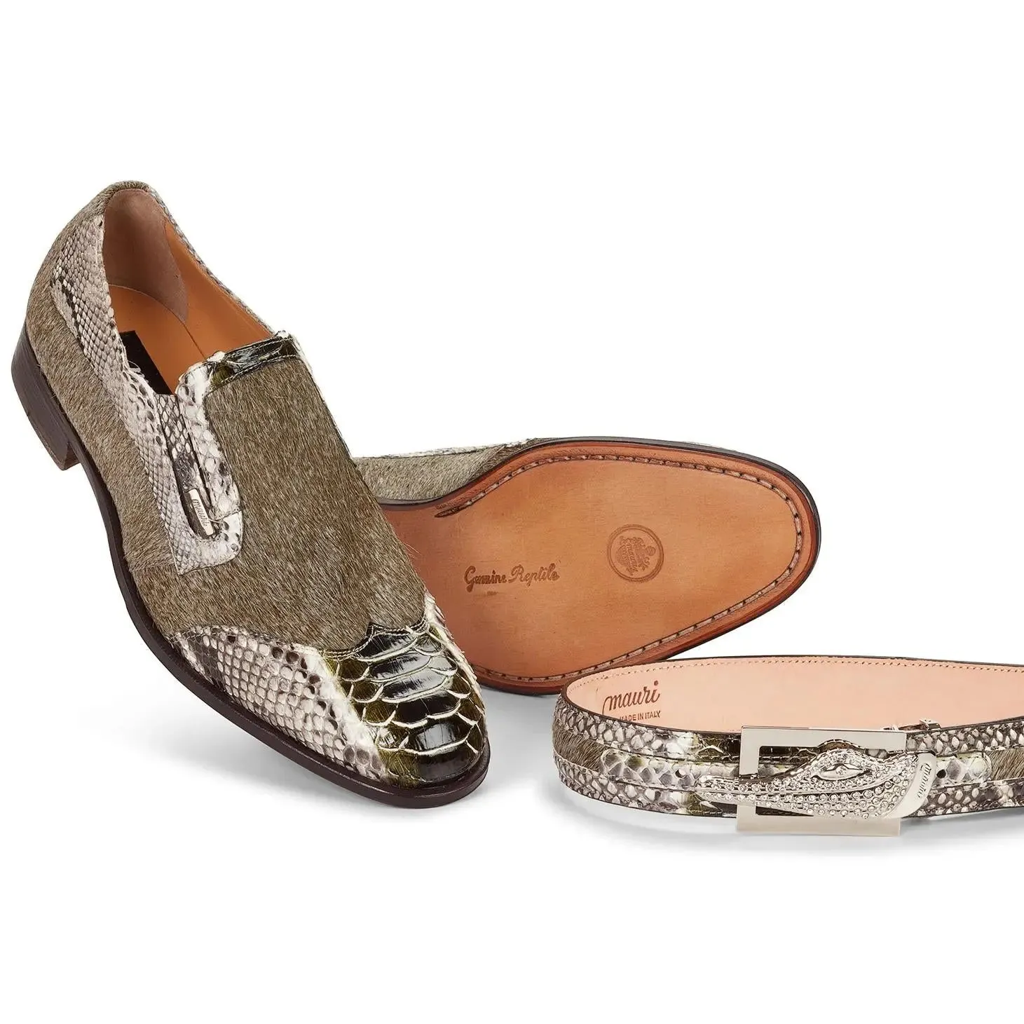 Mauri Spiga 4748 Green Genuine Python Hand-Painted/Pony Margherita Loafer Shoes