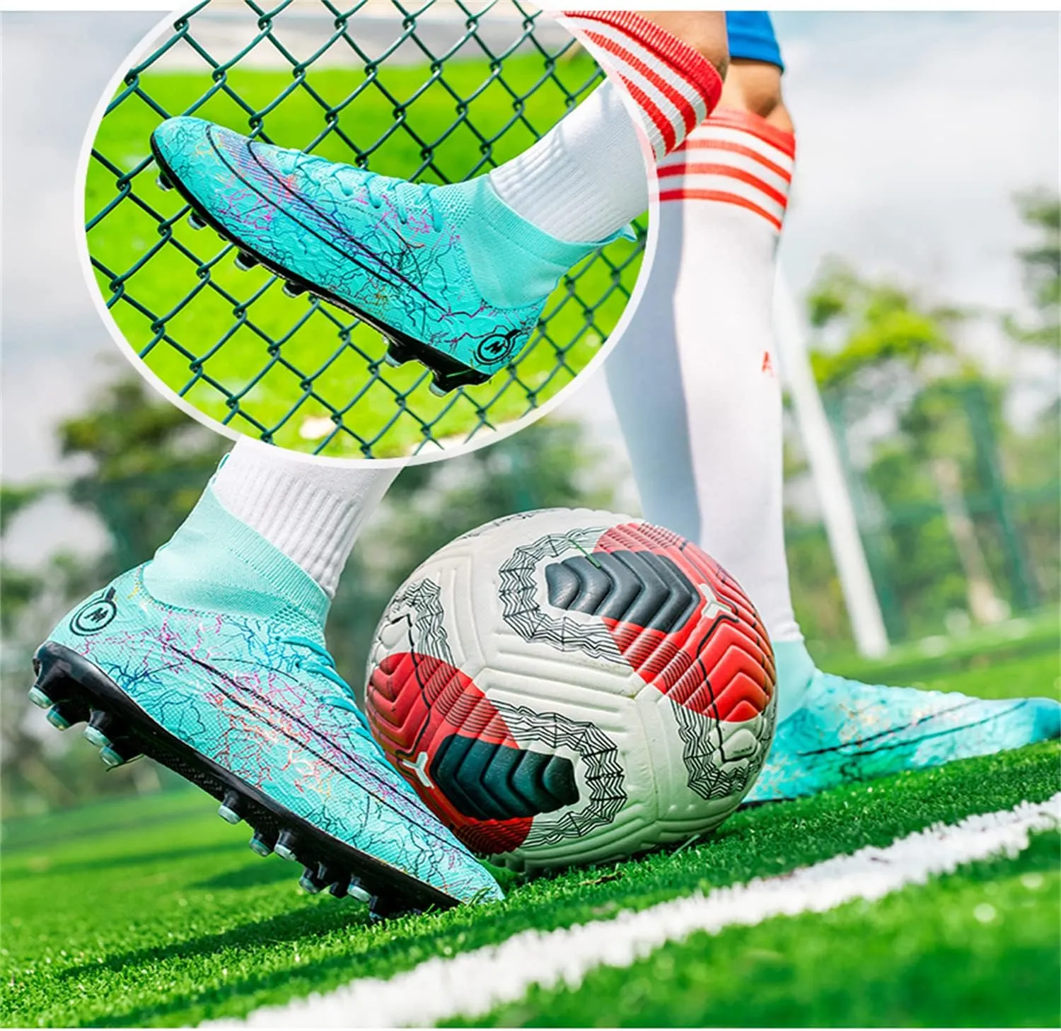 MDPCX Competitive Unisex Soccer Shoes Men Women Indoor Outdoor Football Boots Athletic Turf Mundial Team Cleat Running Sports Lightweight Breathable Anti-Skid Damping Shoes