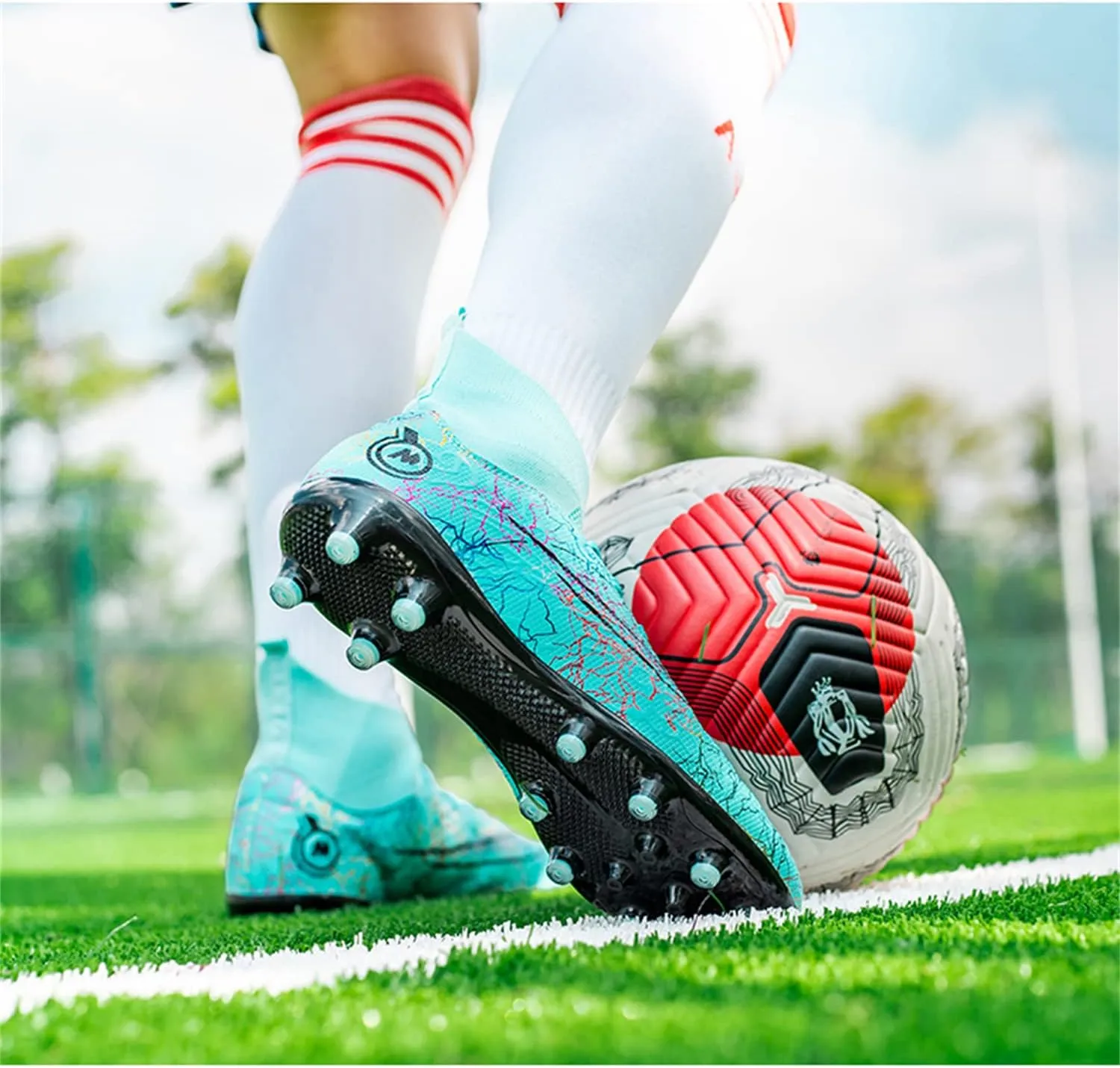 MDPCX Competitive Unisex Soccer Shoes Men Women Indoor Outdoor Football Boots Athletic Turf Mundial Team Cleat Running Sports Lightweight Breathable Anti-Skid Damping Shoes
