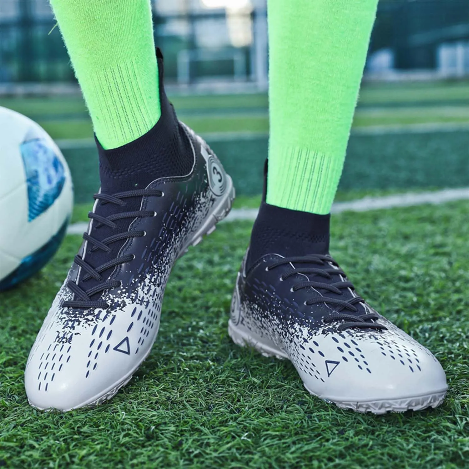 MEBAMY Men's Soccer Shoes Cleats Professional High-Top Breathable TF Football Boots Outdoor/Indoor Professional Futsal Football Training Sneakers