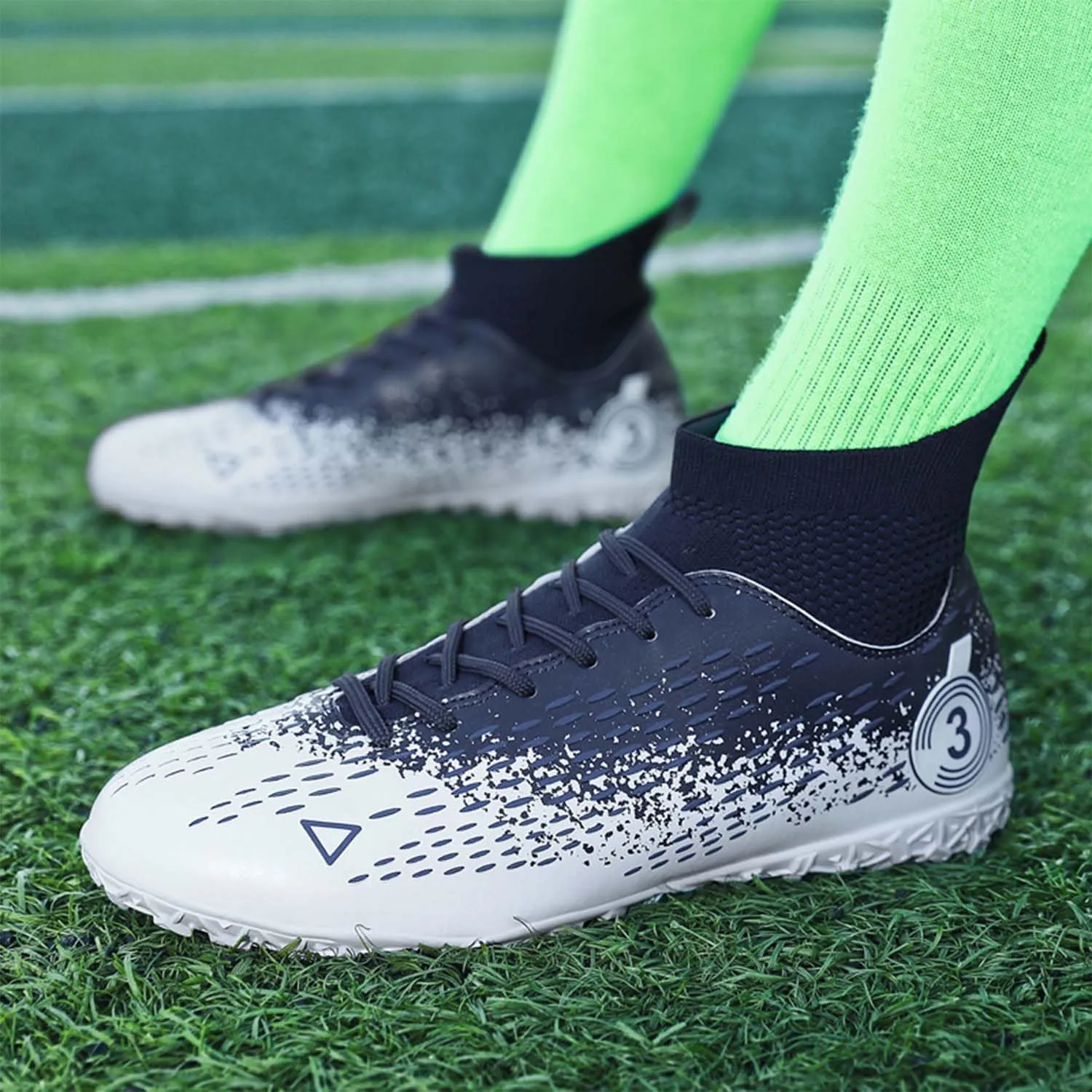 MEBAMY Men's Soccer Shoes Cleats Professional High-Top Breathable TF Football Boots Outdoor/Indoor Professional Futsal Football Training Sneakers