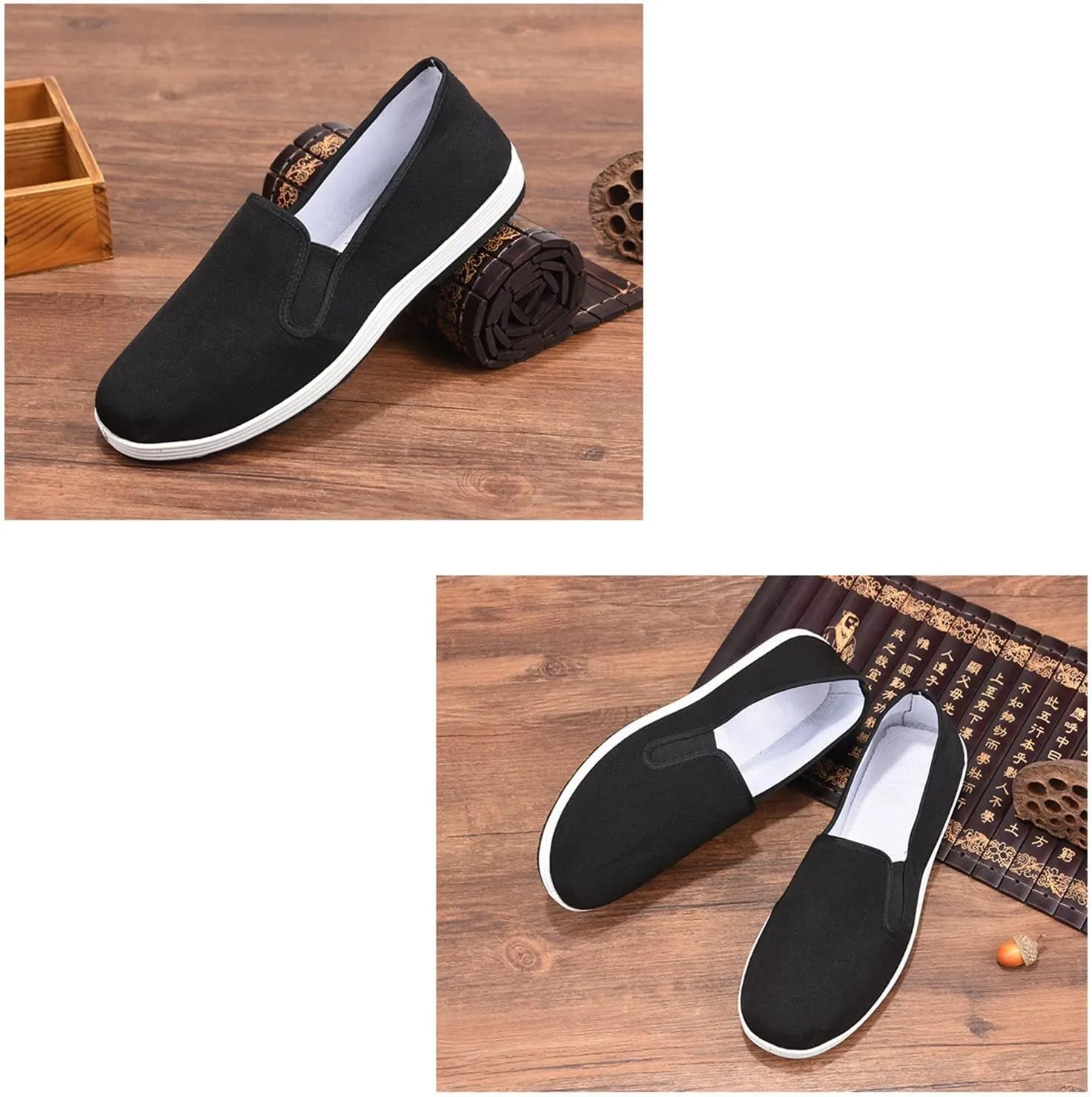 Mens Chinese Traditional Kung Kung Fu Tai Chi Canvas Shoes, Traditional Anti-Slip Rubber Sole Arts Shoes, Sweat-Absorbent Non-Slip and Wear-Resistant, for Hip-Hop, Parkour, Taekwondo