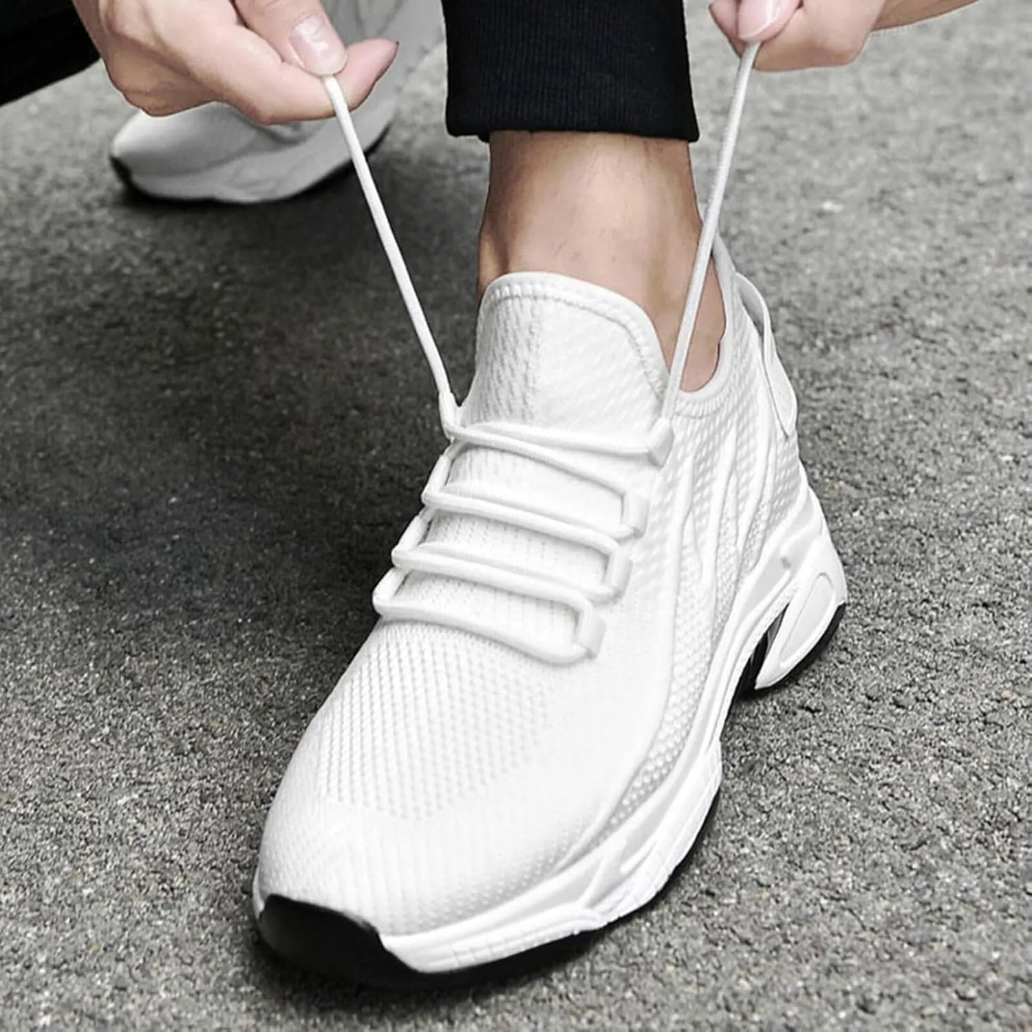 Men's Invisible Height Increasing Elevator Shoes 2.36" Height-Boosting Fashion Casual Sneakers Lace up Fashion Dress Sneakers Breathable Athletic Shoes