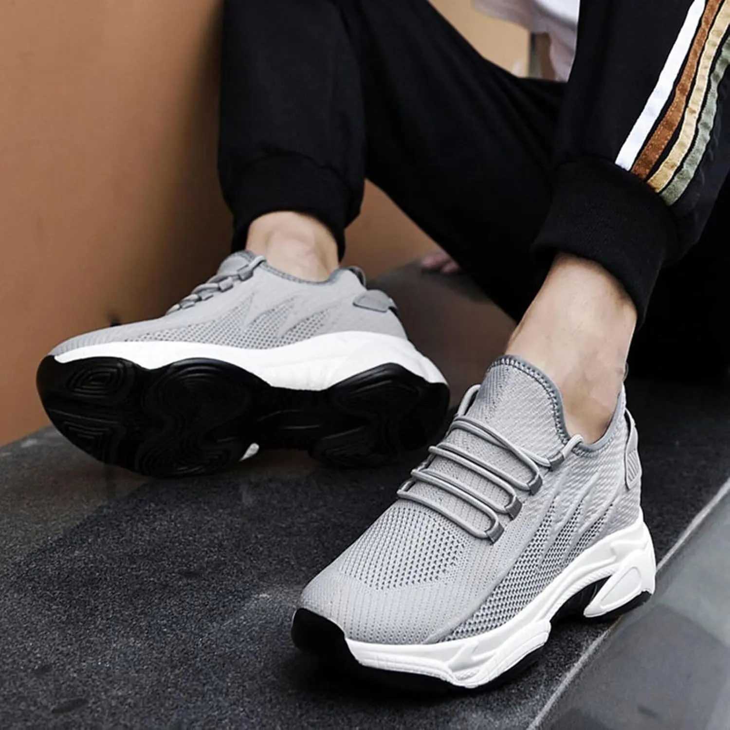 Men's Invisible Height Increasing Elevator Shoes 2.36" Height-Boosting Fashion Casual Sneakers Lace up Fashion Dress Sneakers Breathable Athletic Shoes