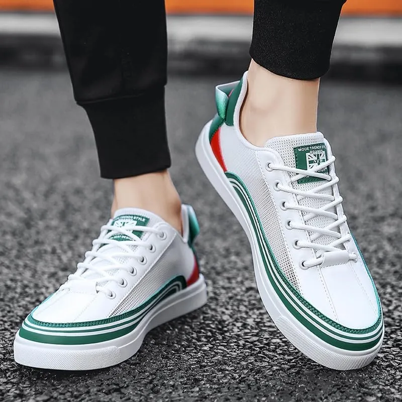 Men's Striped Color Block Skateboard Shoes - Lace Up Breathable Sneakers for Outdoor Walking Wandering Street Jogging