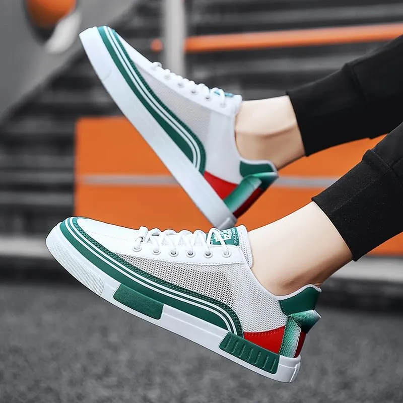 Men's Striped Color Block Skateboard Shoes - Lace Up Breathable Sneakers for Outdoor Walking Wandering Street Jogging