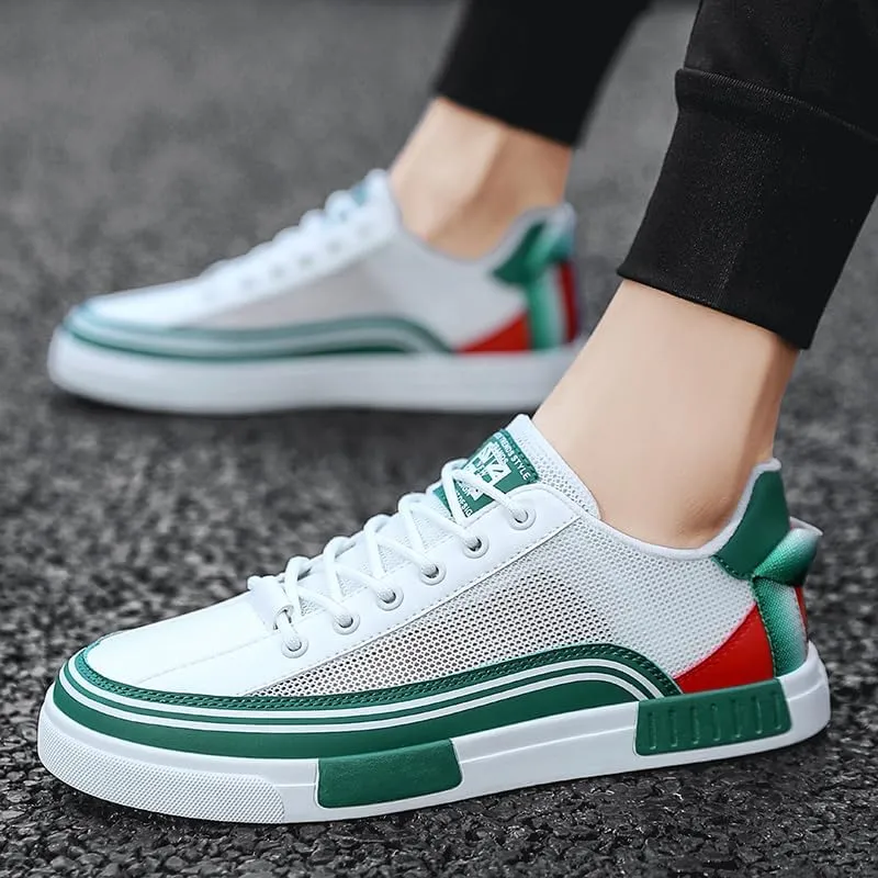 Men's Striped Color Block Skateboard Shoes - Lace Up Breathable Sneakers for Outdoor Walking Wandering Street Jogging