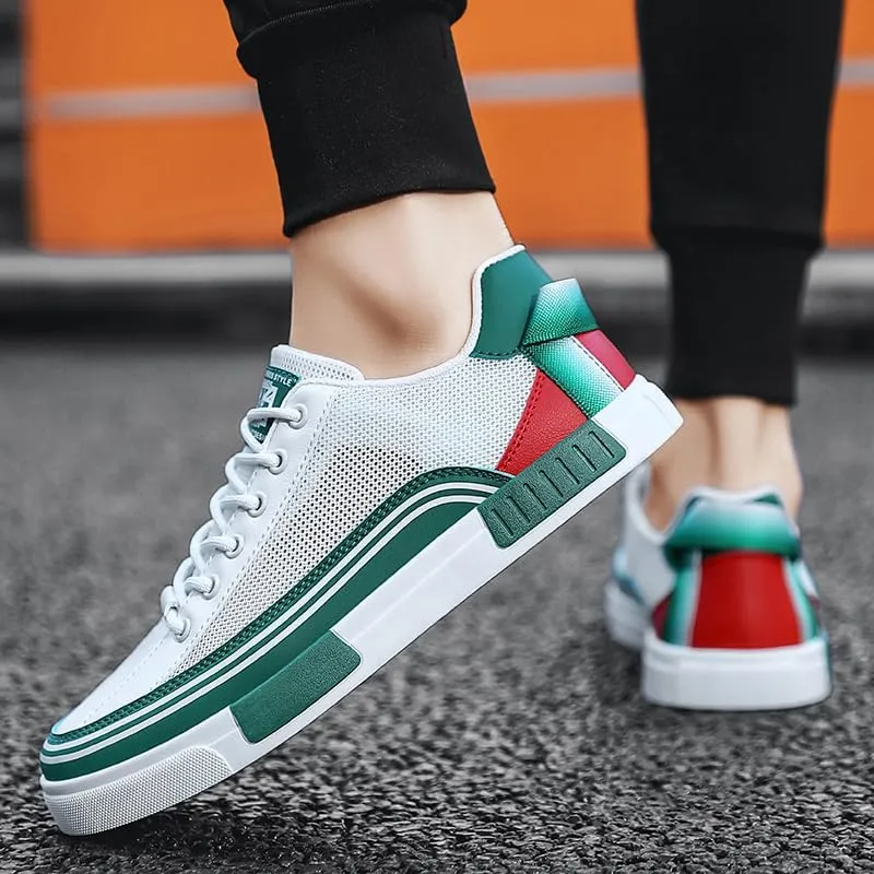 Men's Striped Color Block Skateboard Shoes - Lace Up Breathable Sneakers for Outdoor Walking Wandering Street Jogging