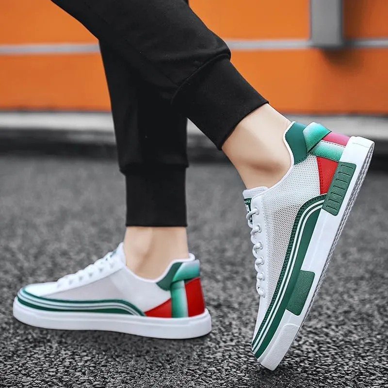 Men's Striped Color Block Skateboard Shoes - Lace Up Breathable Sneakers for Outdoor Walking Wandering Street Jogging