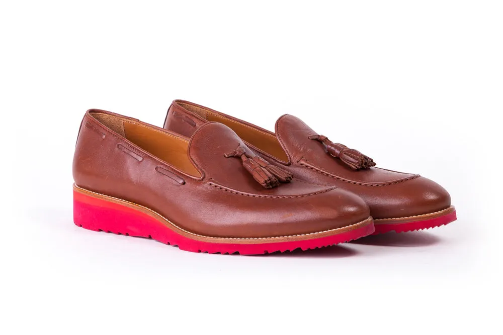 Men's Tan & Tan Accented Tassel Loafer with Rossa Red Wedge sole - (EX-172)