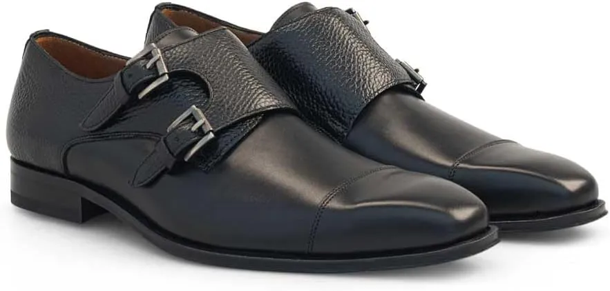 Mezlan - Double Monk Strap - Men's Cap Toe Dress Shoe in Smooth & Textured Calfskin