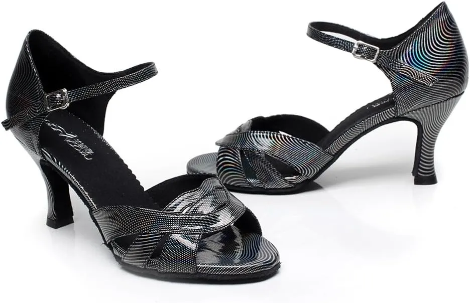 Minishion Women's New Single Strap Floral Flare Latin Dance Shoes