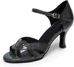 Minishion Women's New Single Strap Floral Flare Latin Dance Shoes