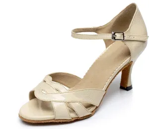 Minishion Women's New Single Strap Floral Flare Latin Dance Shoes