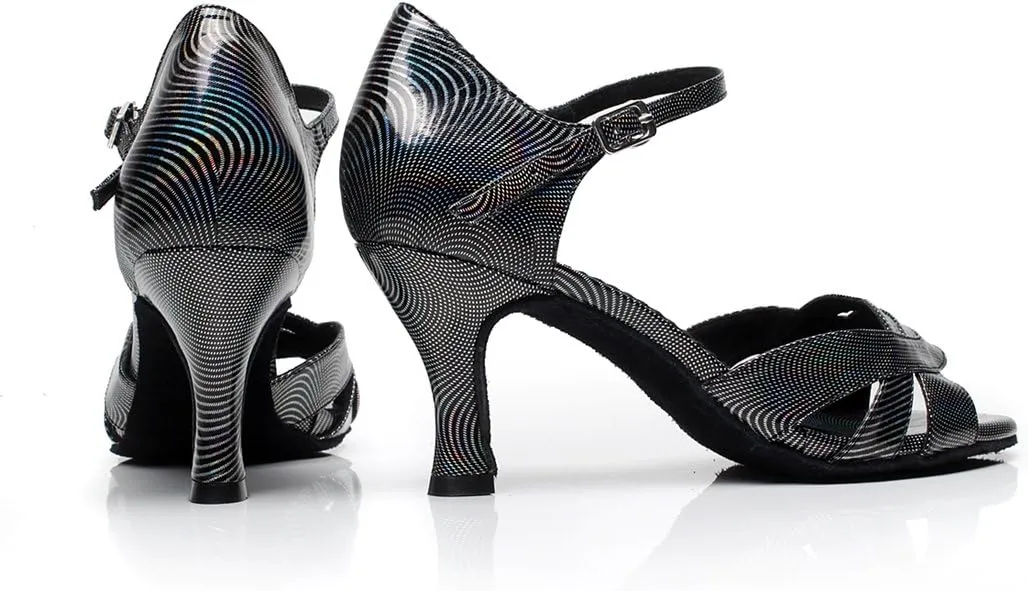 Minishion Women's New Single Strap Floral Flare Latin Dance Shoes