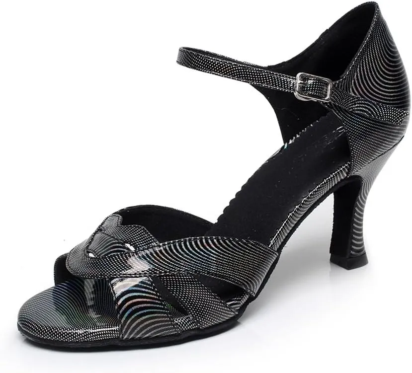 Minishion Women's New Single Strap Floral Flare Latin Dance Shoes