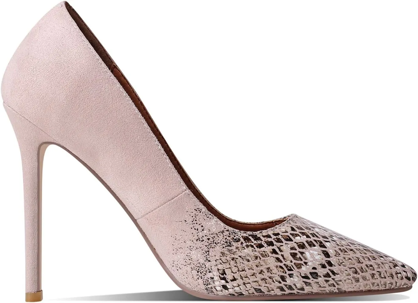 MOOMMO Women Pointed Toe Stiletto Pumps High Heel Slip On Suede Leather Sandals Closed Toe Snake Pattern Patchwork Classic Sexy Party Dress Shoes 4-11 M US