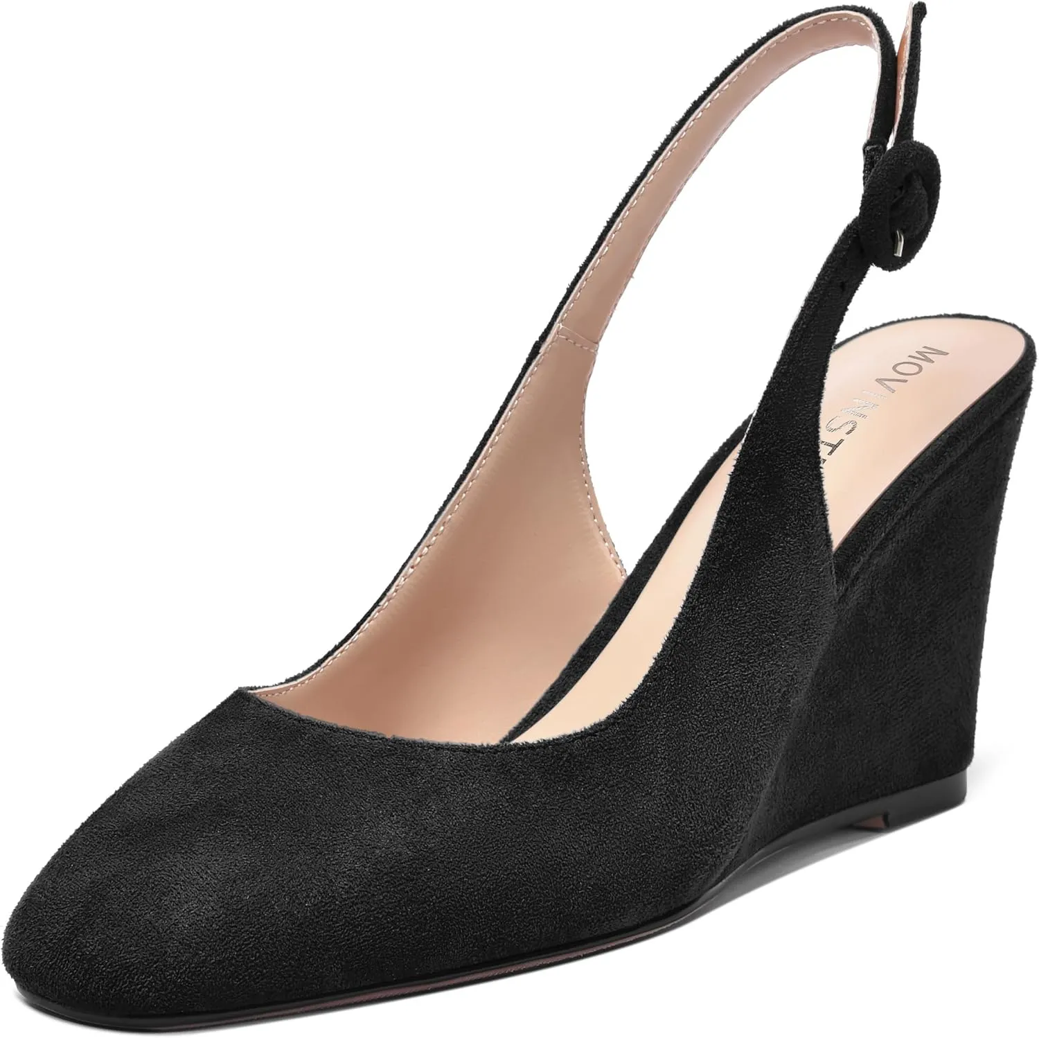 MOVINSTEPS Womens Solid Suede Square Toe Wedding Adjustable Strap Sexy Buckle Wedge High Heel Pumps Shoes 3.3 Inch
