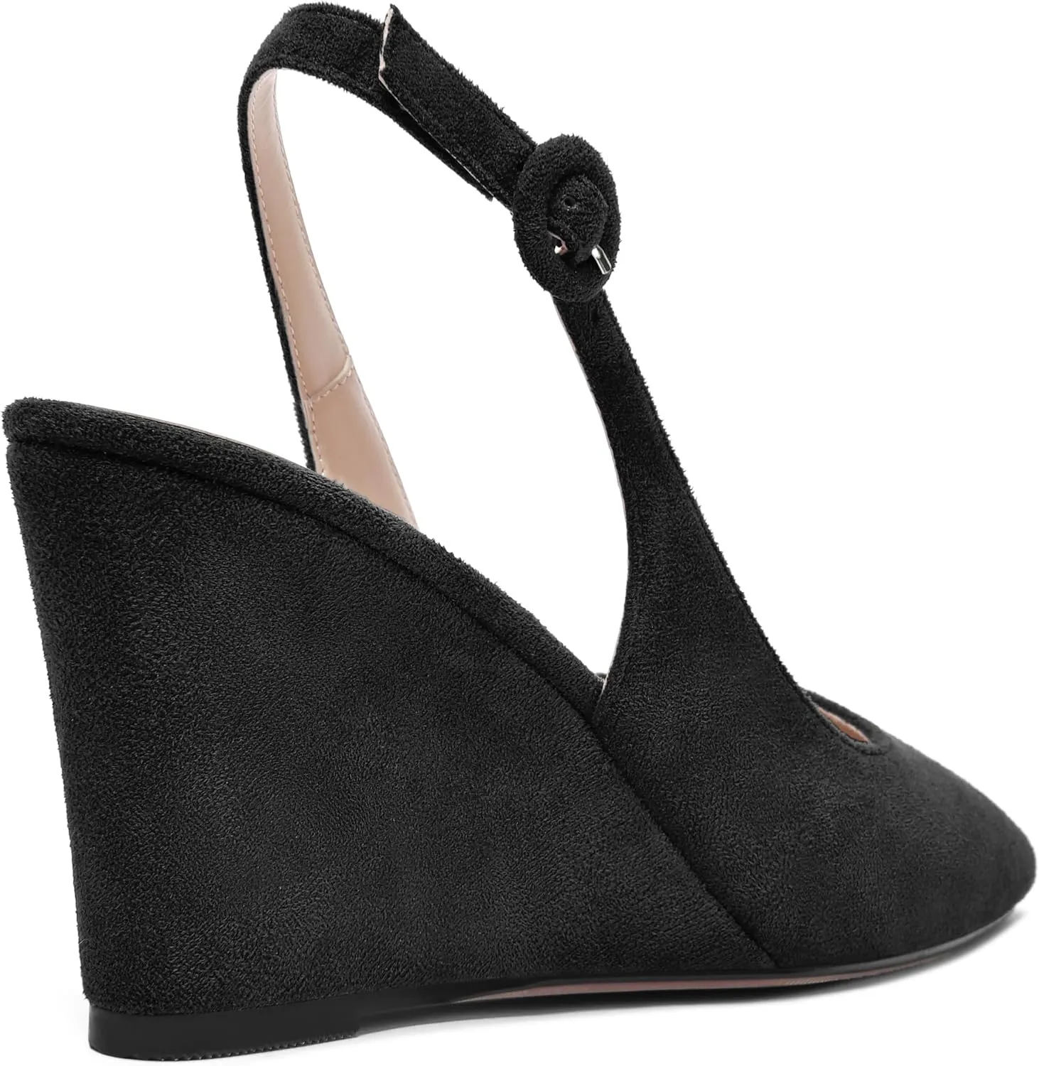 MOVINSTEPS Womens Solid Suede Square Toe Wedding Adjustable Strap Sexy Buckle Wedge High Heel Pumps Shoes 3.3 Inch