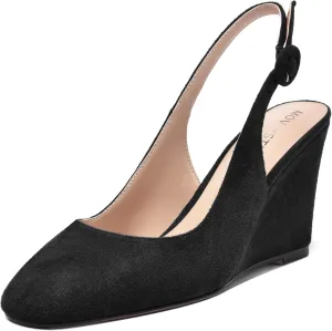 MOVINSTEPS Womens Solid Suede Square Toe Wedding Adjustable Strap Sexy Buckle Wedge High Heel Pumps Shoes 3.3 Inch