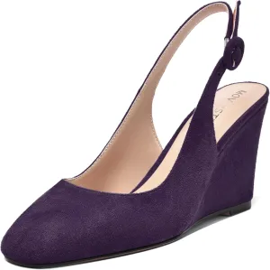 MOVINSTEPS Womens Solid Suede Square Toe Wedding Adjustable Strap Sexy Buckle Wedge High Heel Pumps Shoes 3.3 Inch