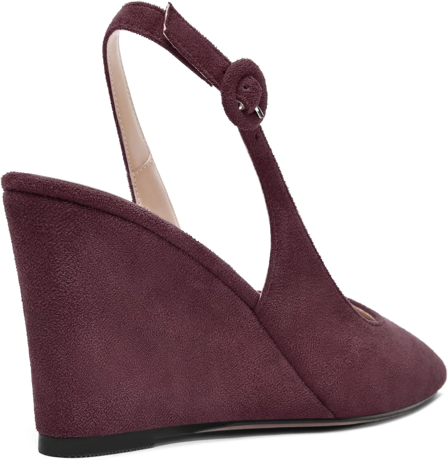 MOVINSTEPS Womens Solid Suede Square Toe Wedding Adjustable Strap Sexy Buckle Wedge High Heel Pumps Shoes 3.3 Inch