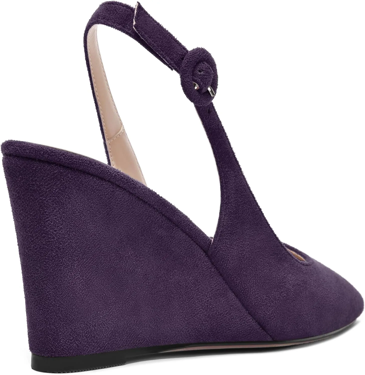 MOVINSTEPS Womens Solid Suede Square Toe Wedding Adjustable Strap Sexy Buckle Wedge High Heel Pumps Shoes 3.3 Inch