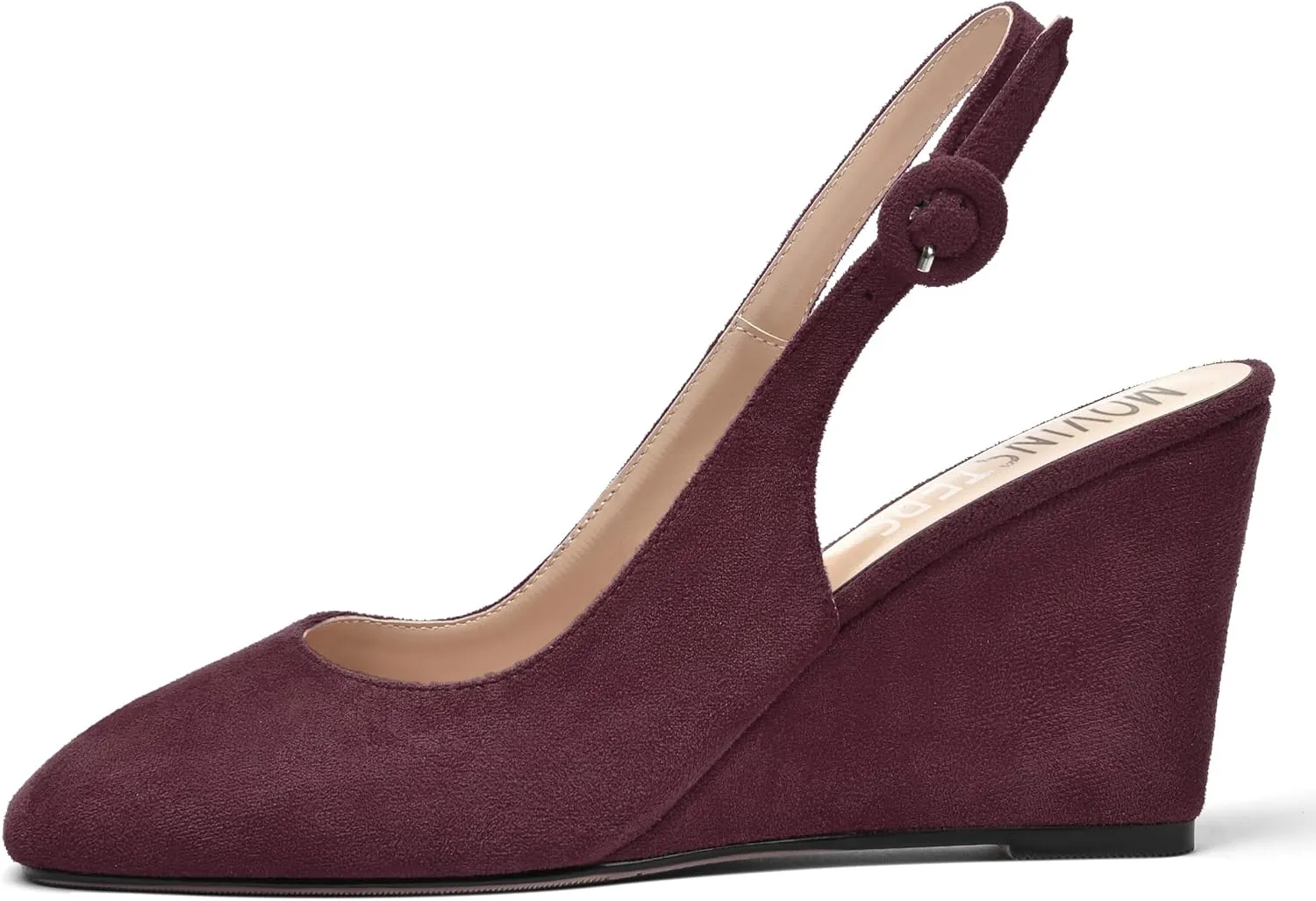 MOVINSTEPS Womens Solid Suede Square Toe Wedding Adjustable Strap Sexy Buckle Wedge High Heel Pumps Shoes 3.3 Inch