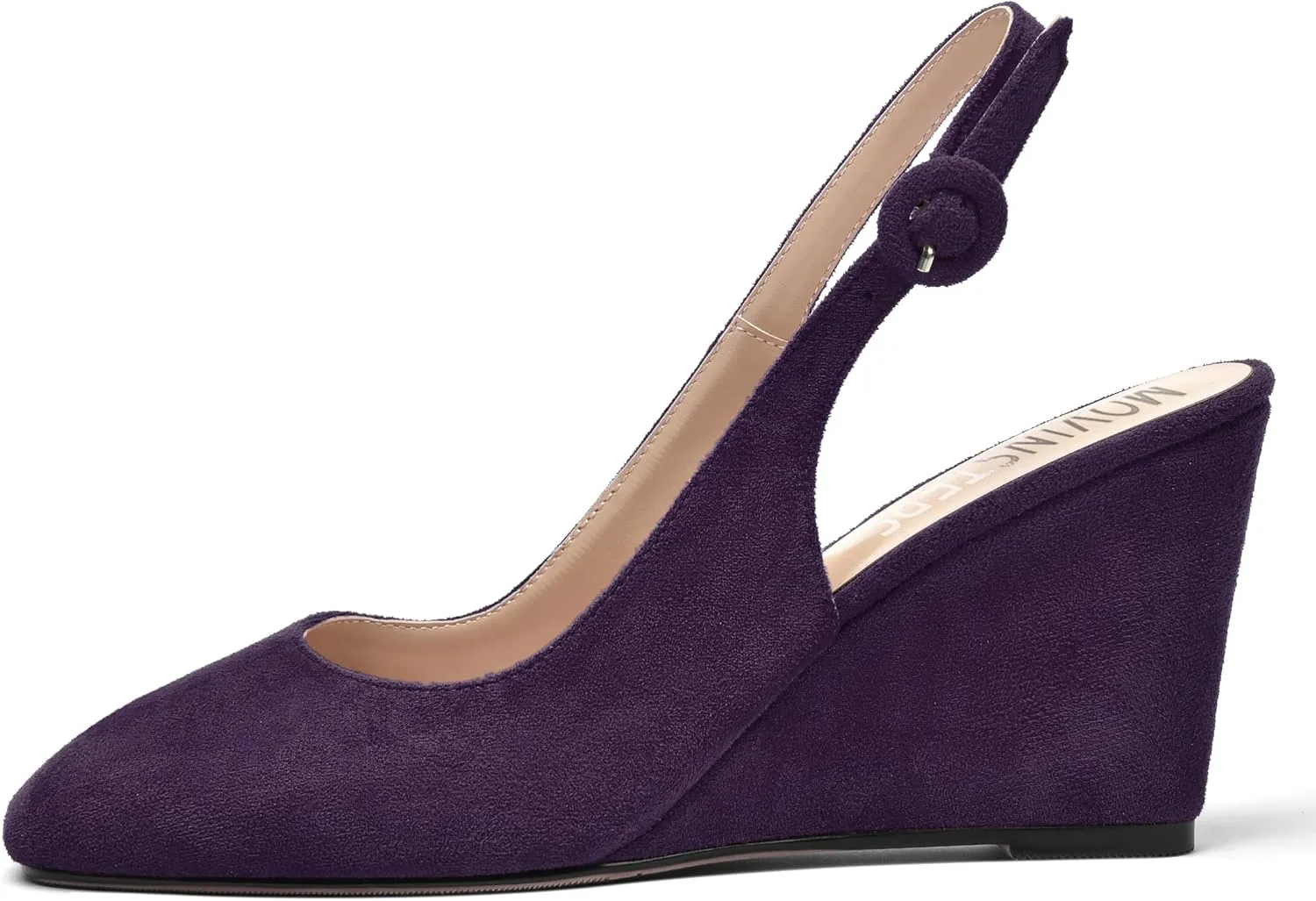 MOVINSTEPS Womens Solid Suede Square Toe Wedding Adjustable Strap Sexy Buckle Wedge High Heel Pumps Shoes 3.3 Inch