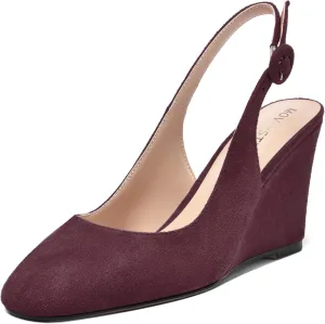 MOVINSTEPS Womens Solid Suede Square Toe Wedding Adjustable Strap Sexy Buckle Wedge High Heel Pumps Shoes 3.3 Inch