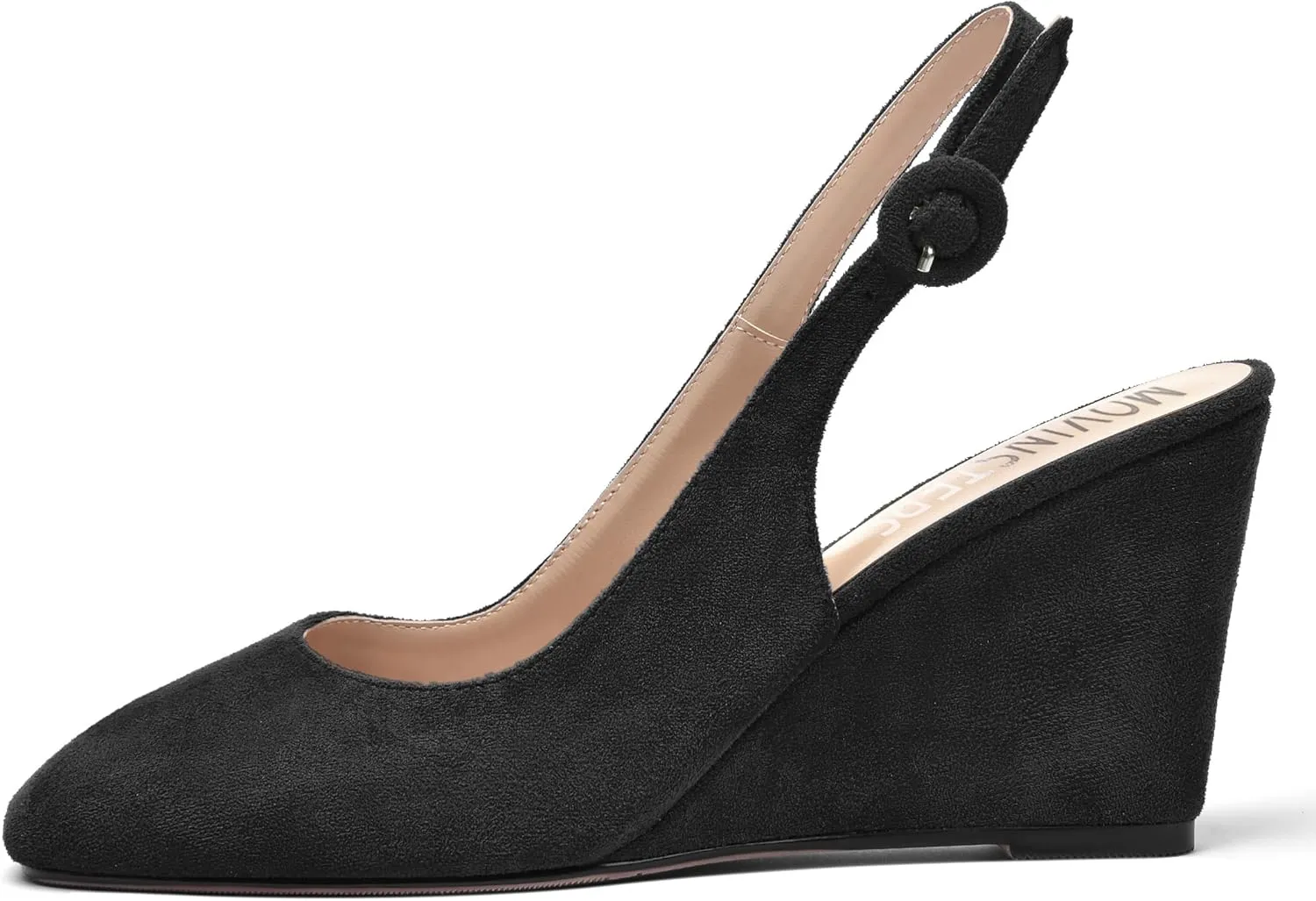 MOVINSTEPS Womens Solid Suede Square Toe Wedding Adjustable Strap Sexy Buckle Wedge High Heel Pumps Shoes 3.3 Inch