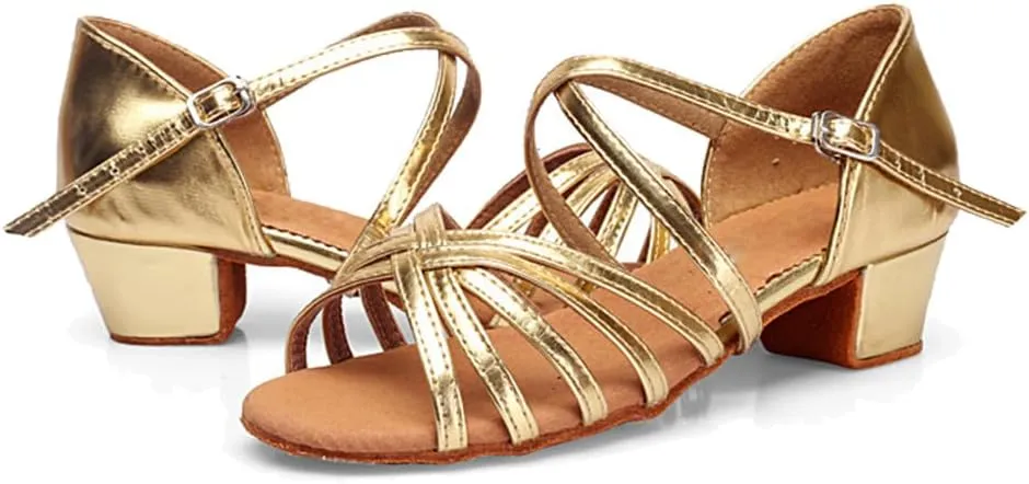 MSMAX Girls Latin Dance Shoe Low Heel Salsa Dancing Sandals for Women