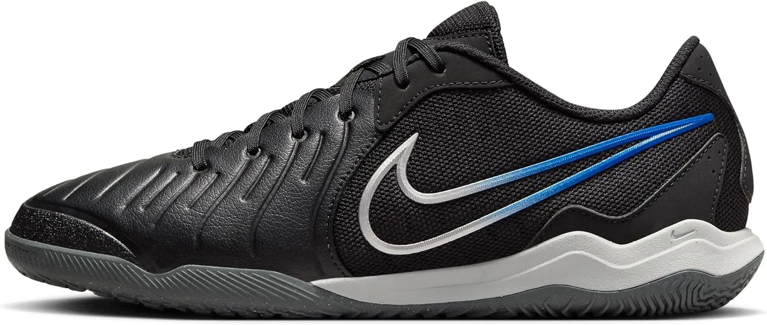 Nike Tiempo Legend 10 Academy Indoor/Court Low-Top Soccer Shoes (DV4341-040, Black/Hyper Royal/Chrome) Size 13