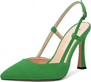 NUMALEO Womens Sexy Pointed Toe Suede Buckle Slingback Comfortable Evening Stiletto High Heel Pumps Shoes 4 Inch