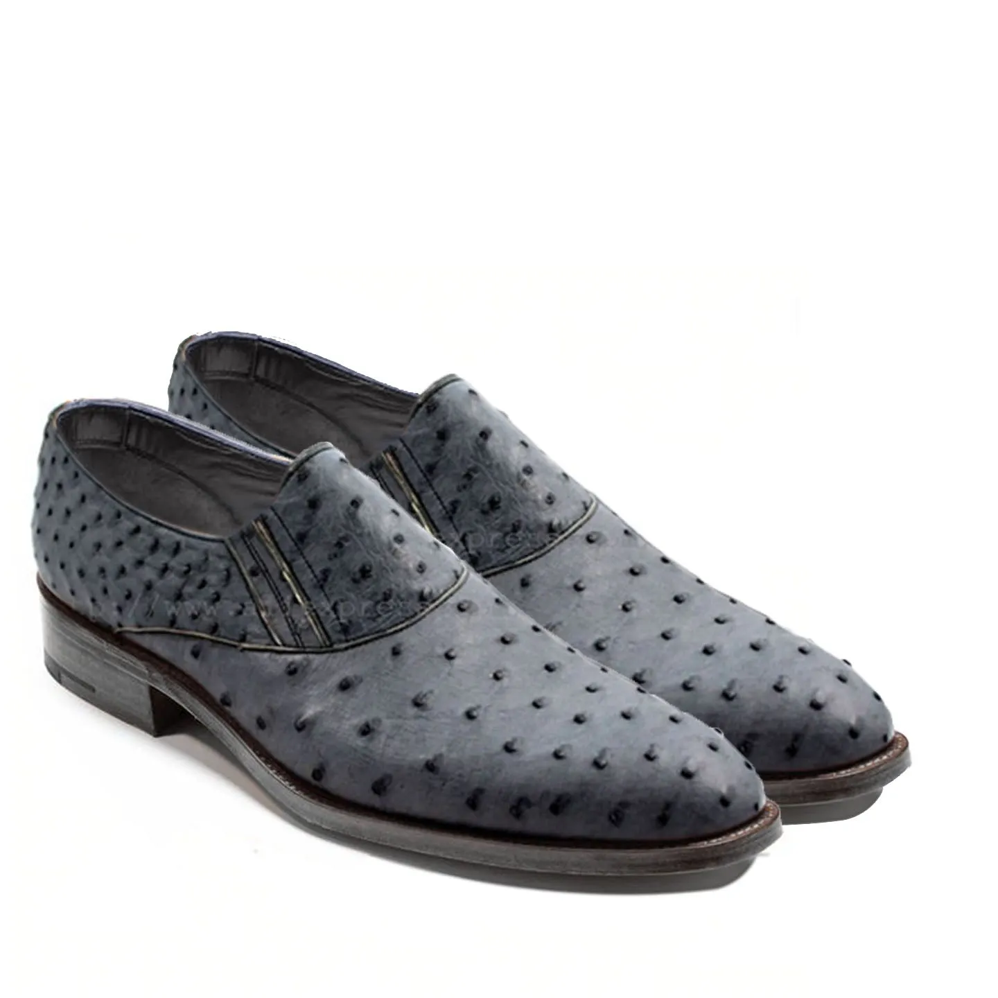 Obeeze Handmade Grey Ostrich Leather Loafer Shoes