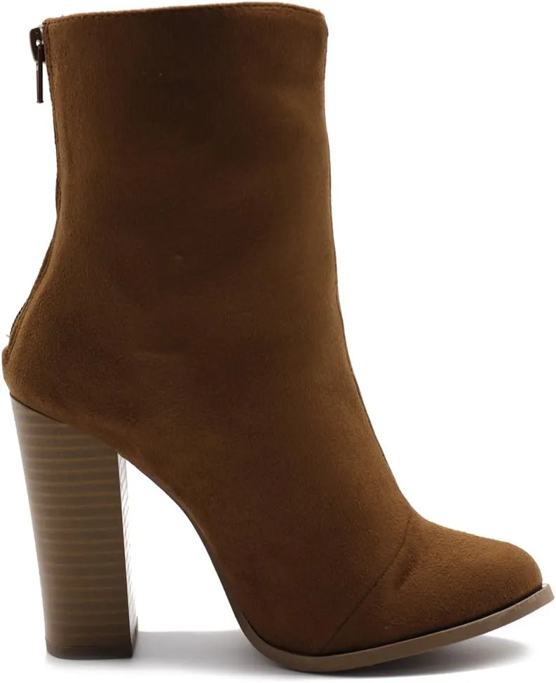 Ollio Women's Shoe Faux Suede Back Zip Up Stacked High Heel Ankle Boots