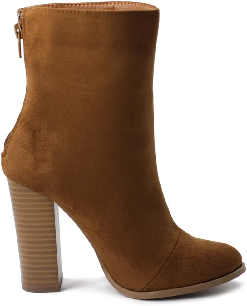 Ollio Women's Shoe Faux Suede Back Zip Up Stacked High Heel Ankle Boots