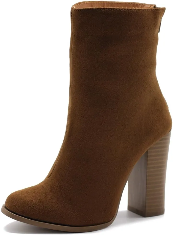 Ollio Women's Shoe Faux Suede Back Zip Up Stacked High Heel Ankle Boots