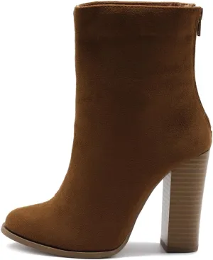 Ollio Women's Shoe Faux Suede Back Zip Up Stacked High Heel Ankle Boots