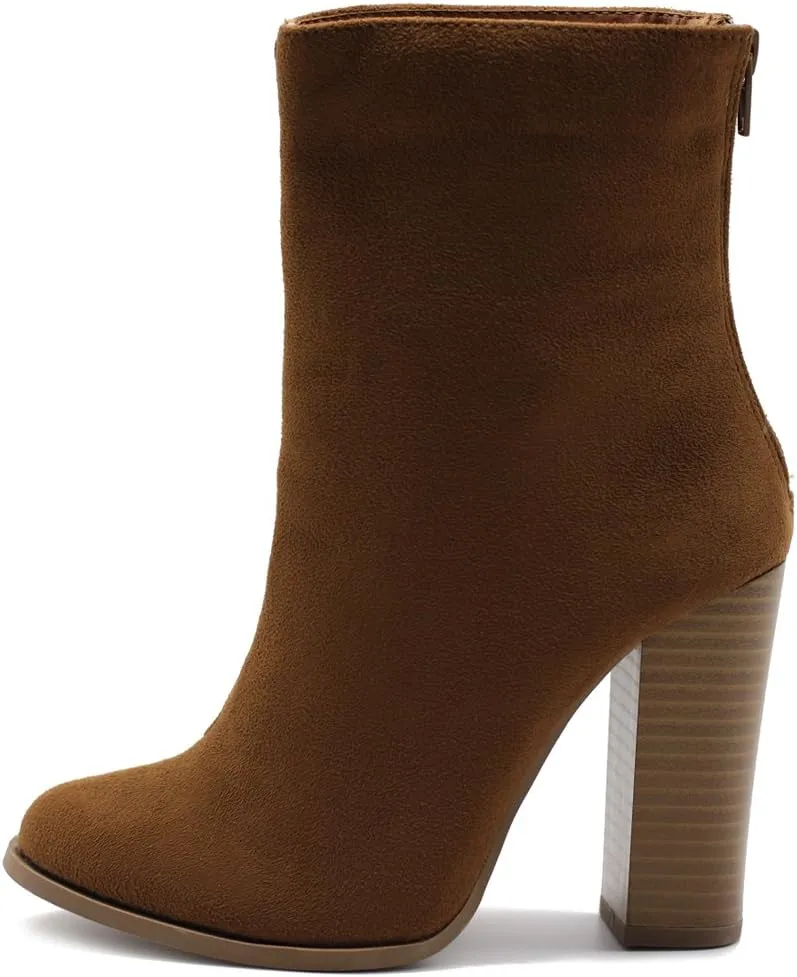 Ollio Women's Shoe Faux Suede Back Zip Up Stacked High Heel Ankle Boots