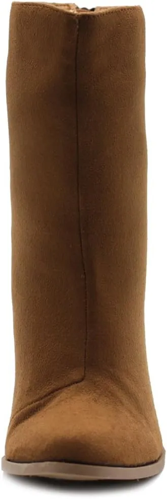 Ollio Women's Shoe Faux Suede Back Zip Up Stacked High Heel Ankle Boots