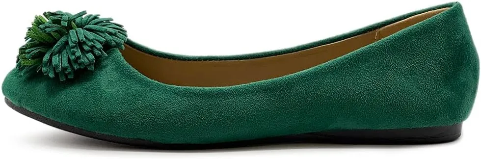 Ollio Women's Shoe Faux Suede Flower Ribbon Ballet Flat